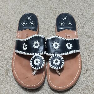 💙🤍 Jack Rogers 🤍💙 Navy Leather Sandals with White Whipstitch size 8 GUC